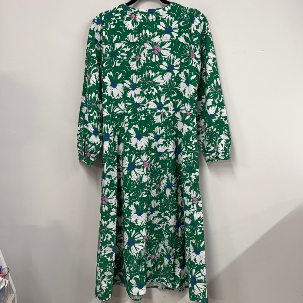 NWT Loft Green Floral Button Front Long Sleeve Dress with Pockets 6P new - Picture 7 of 7